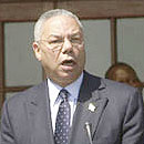 US Secretary of State Colin Powell is heckled by activists on the closing day of the World Summit.