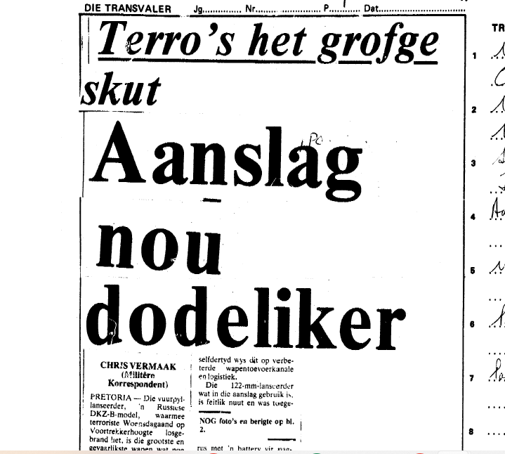 Aanslag nou dodeliker, Chris Vermaak, Die Transvaler, 14 August 1981