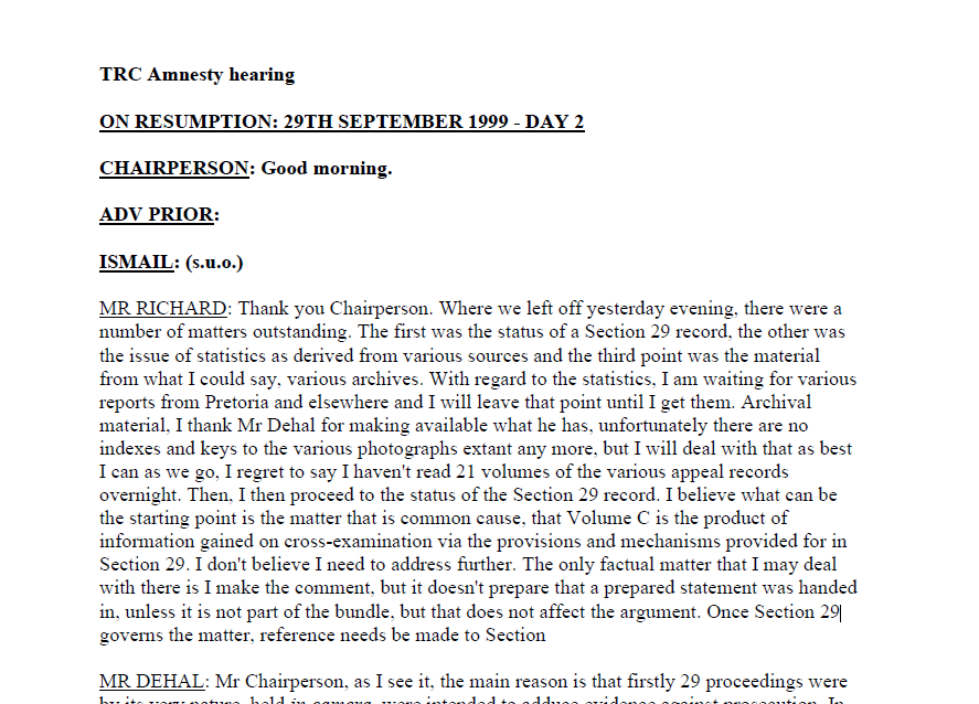 Amnesty Hearing 29th September 1999 - Day 2