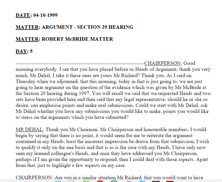 Amnesty Hearing 4th October 1999 - Day 5