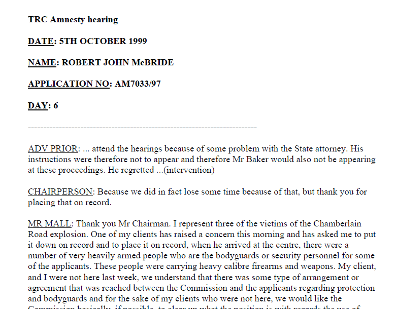 Amnesty Hearing 5th October 1999 - Day 6