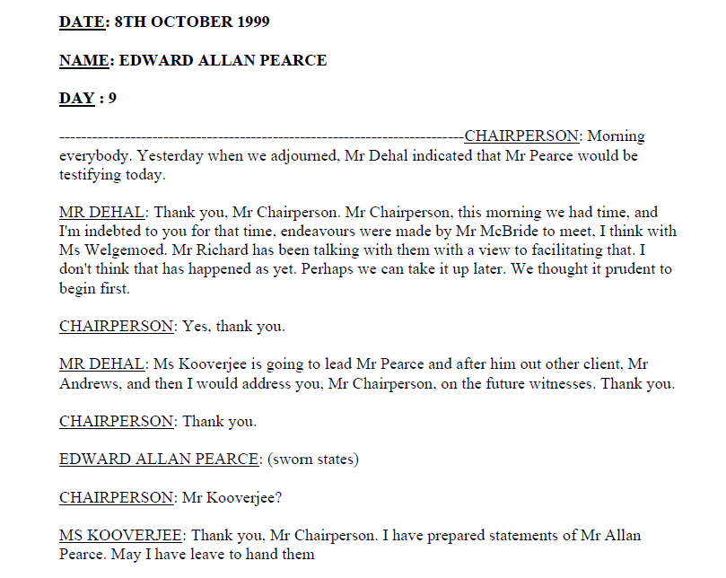 Amnesty Hearing 8th October 1999 - Day 9