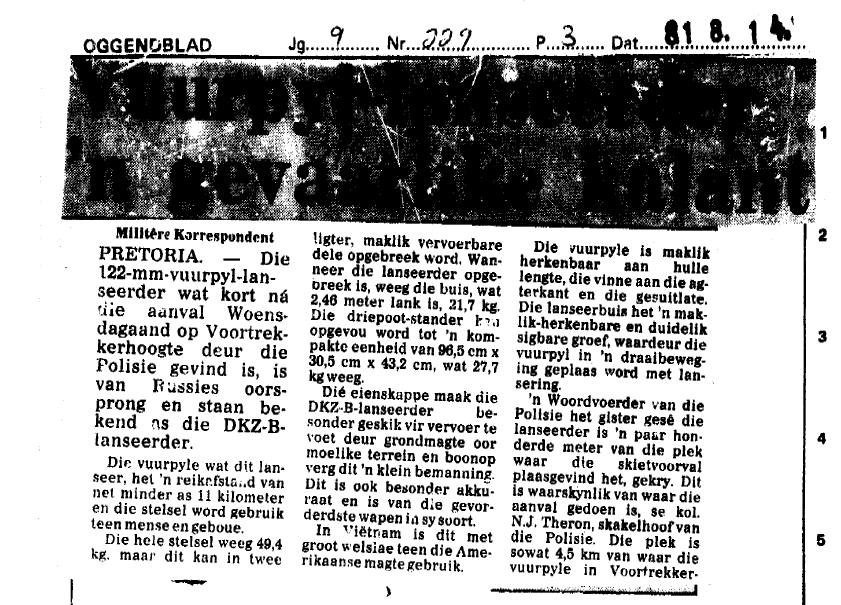 Article in Oggendblad, 14 August 1981