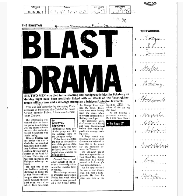 Blast drama, The Sowetan