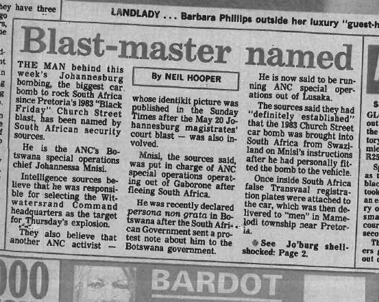 Blast-master named, by Neil Hooper, Sunday Times, 2 August 1987