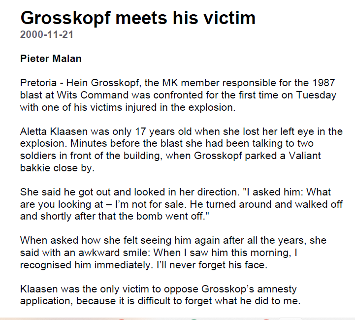 Grosskopf meets his victim, by Pieter Malan, News24, 21 November 2000