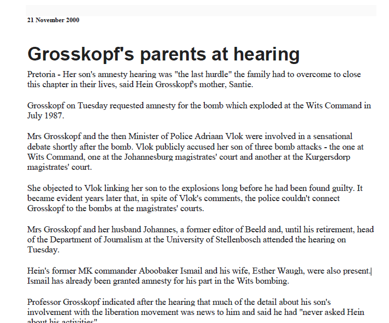 Grosskopf's parents at hearing, 21 November 2000