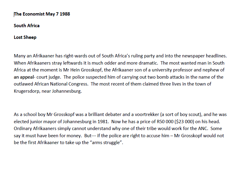 Lost Sheep, The Economist, 7 May 1988