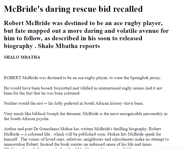 McBride's daring bid recalled, by Shalo Mbatha