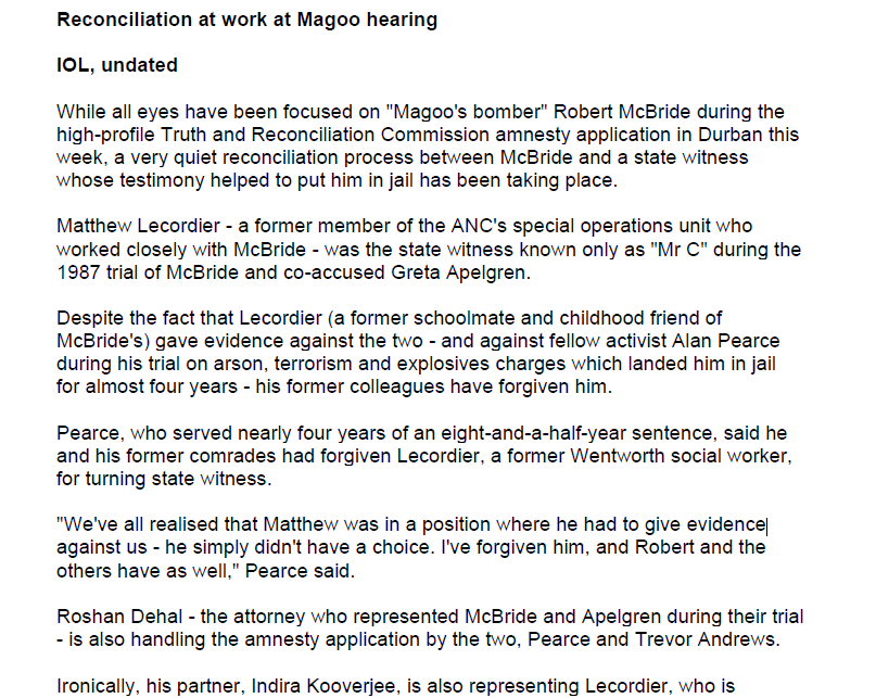 Reconciliation at work at Magoo hearing, IOL