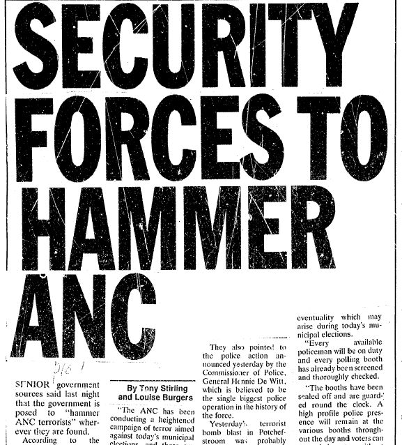 Security Forces to Hammer ANC, The Citizen, 26 October 1988