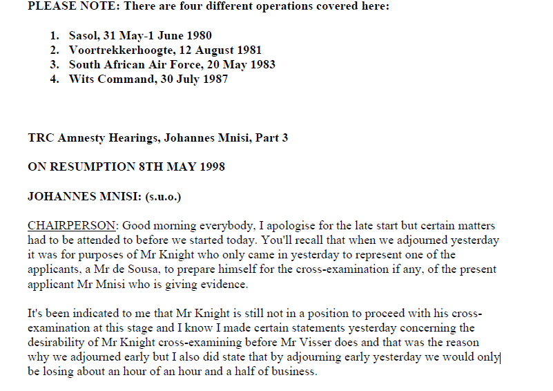 TRC Amnesty Hearing, Johannes Mnisi, Part 3