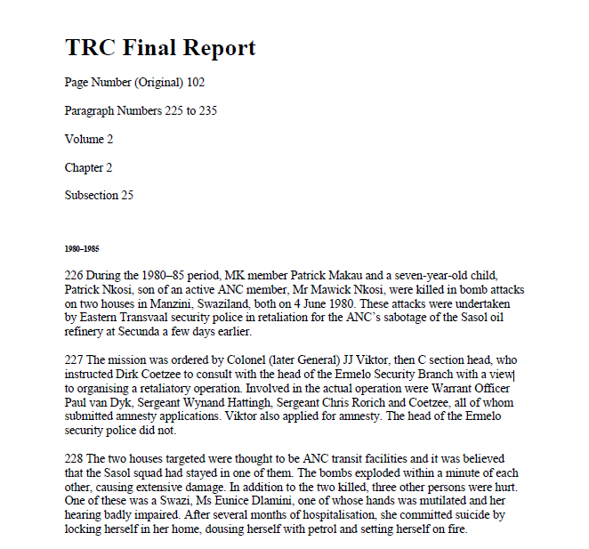 TRC Final Report, Volume 2, Chapter 2, Subsection 25, Paragraph numbers 225 to 235
