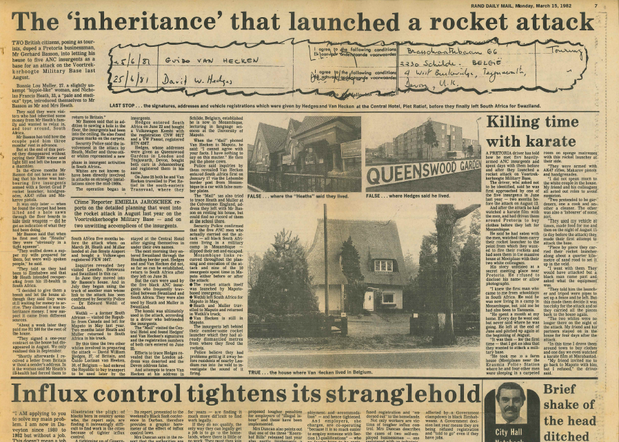 The 'inheritance' that launched a rocket attack, Rand Daily Mail, 15 March 1982