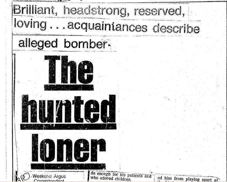 The hunted loner, Weekend Argus, 19 March 1988