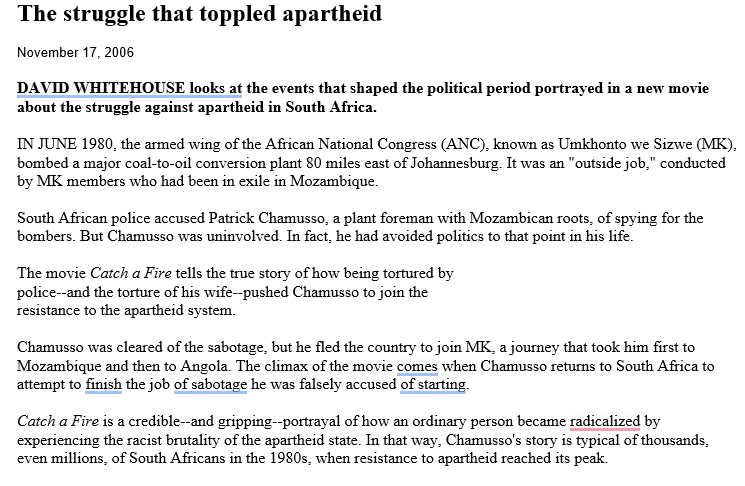The Struggle that Toppled Apartheid by David Whitehouse, 17 November 2006
