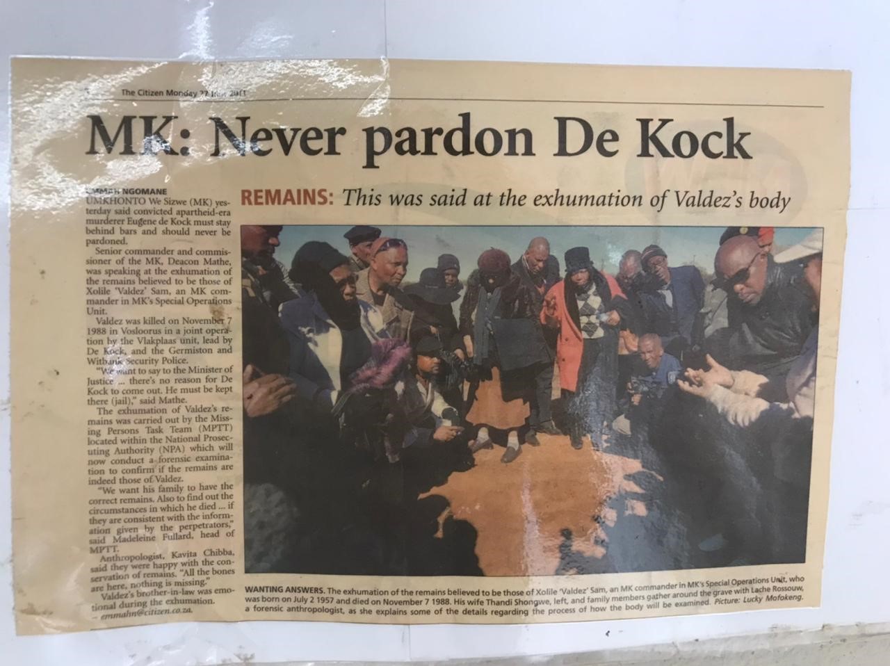 MK: Never pardon De Kok, 27 June 2011, The Citizen