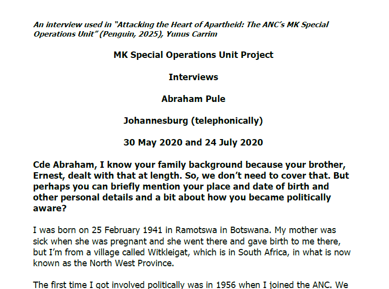Interview with Abraham Pule, 30 May 2020 and 24 July 2020