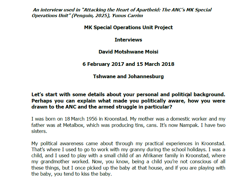 Interview with David Motshwane Moisi, 6 February 2017 and 15 March 2018