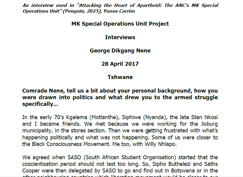 Interview with George Dikgang Nene, 28 April 2017