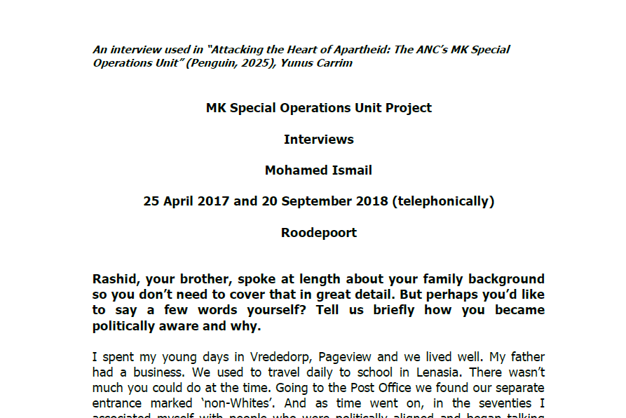 Interview with Mohamed Ismail, 25 April 2017 and 20 September 2018