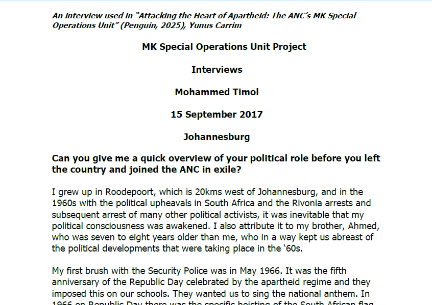 Interview with Mohammed Timol, 15 September 2017