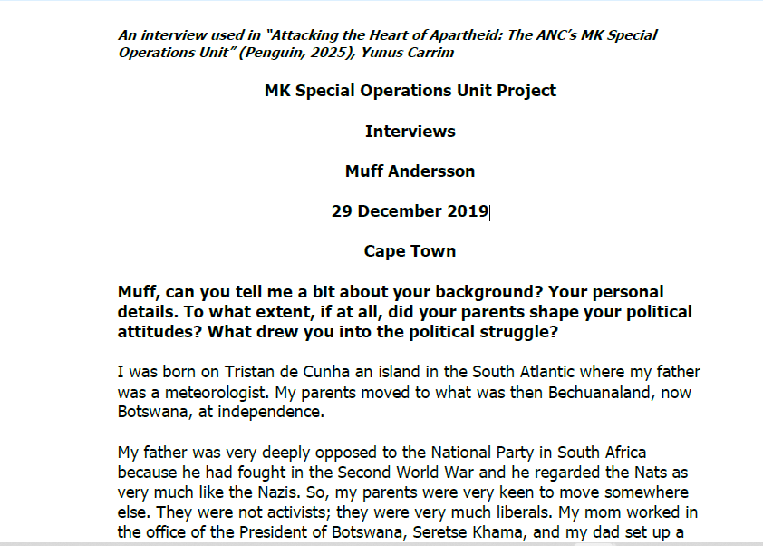 Interview with Muff Andersson, 29 December 2019