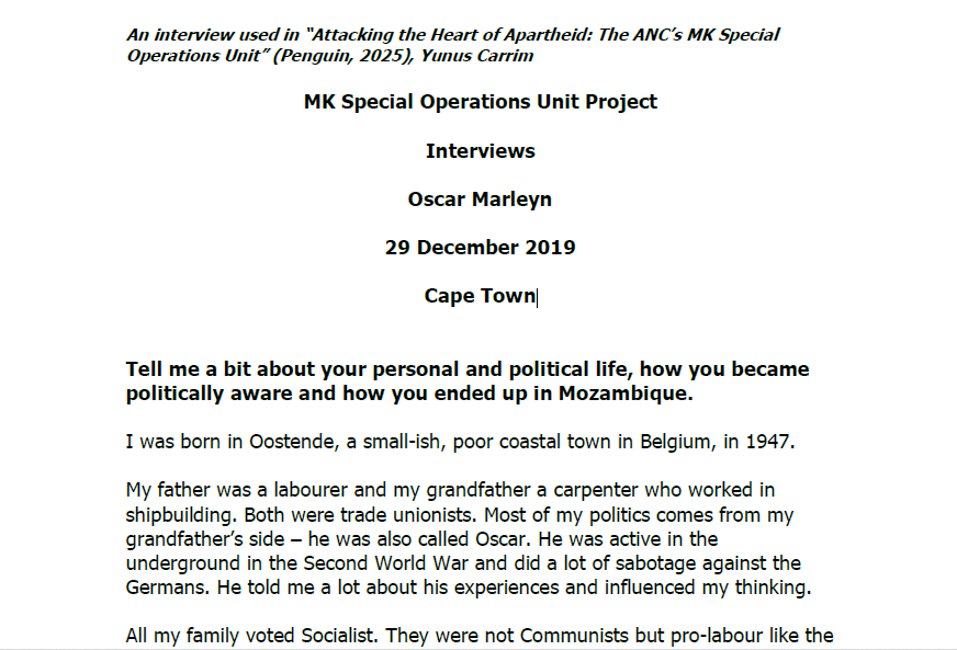 Interview with Oscar Marleyn, 29 December 2019