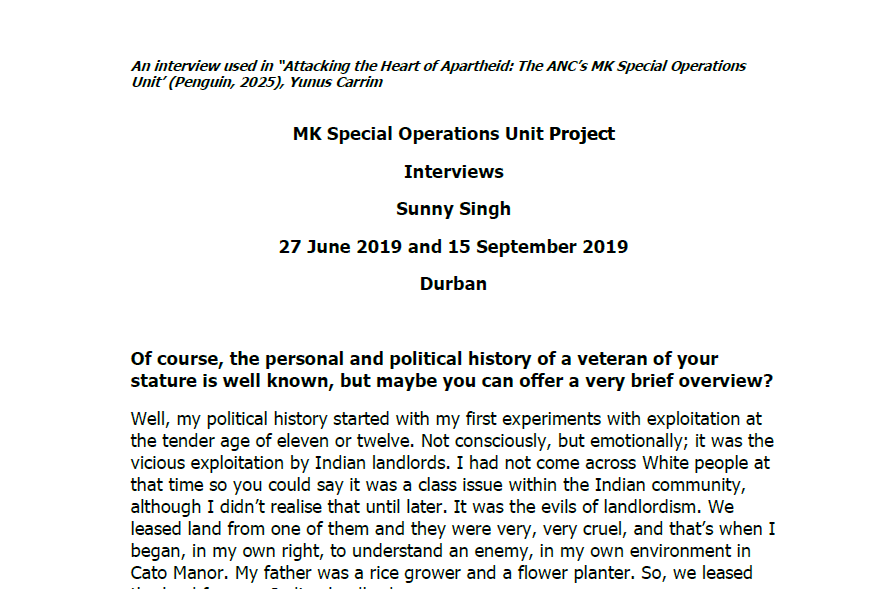 Interview with Sunny Singh, 27 June 2019 and 15 September 2019