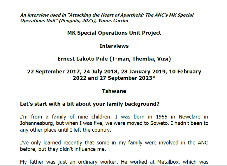 Interviews with Ernest Lakoto Pule (T-man, Themba, Vusi), 22 September 2017 - 27 September 2023