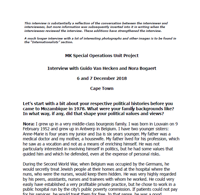 MK Special Operations Unit Project Interviews, Guido Van Hecken and Nora Bogaert