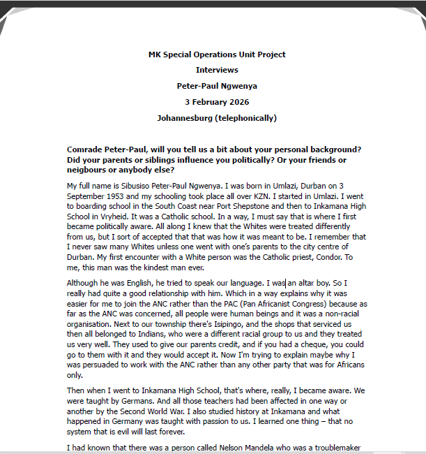 MK Special Operations Unit Project Interviews, Peter-Paul Ngwenya