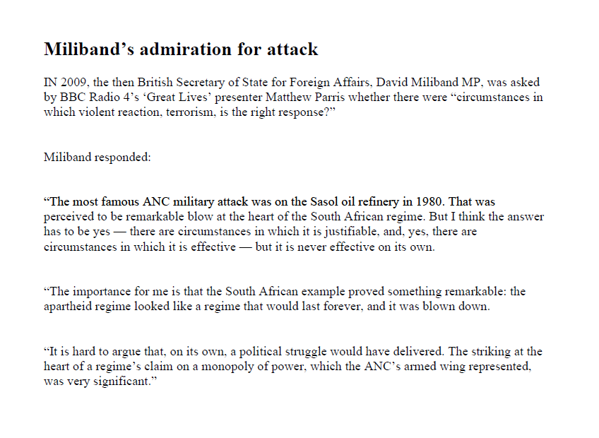 Miliband's admiration for attack, BBC Radio 4, 2009