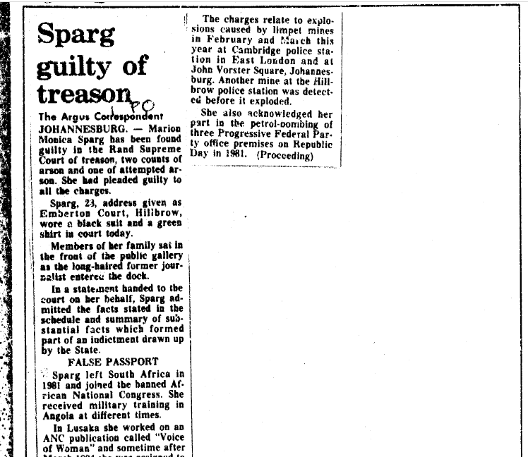 Police station operations, 1986, Sprag guilty of treason, Argus, 3 November  1986
