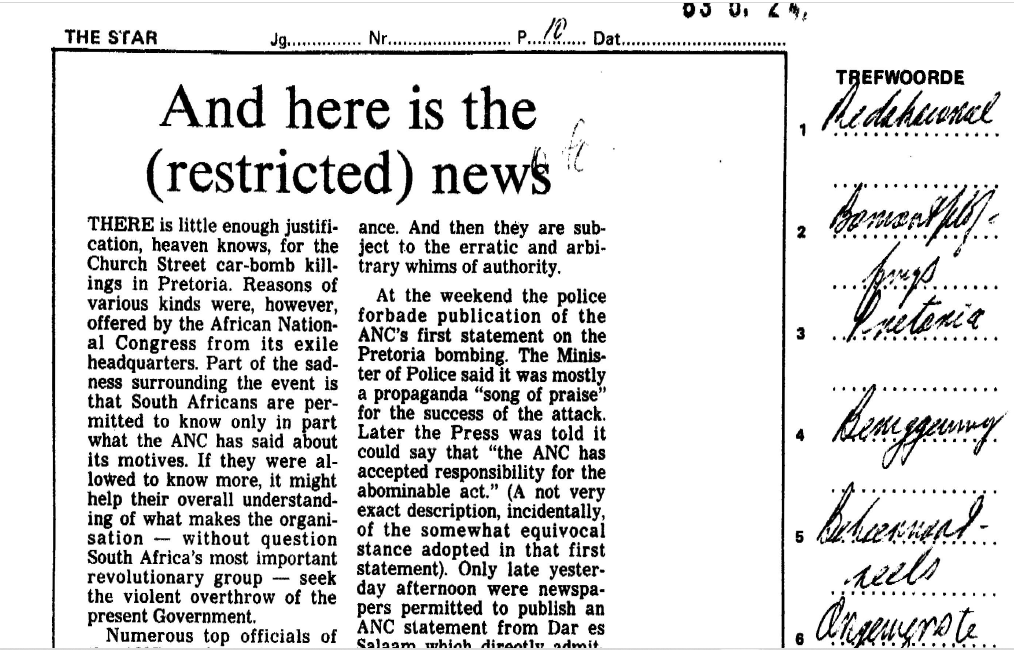 SA Air Force operation, And here is the (restricted) news,  The Star, 24 May  19983 
