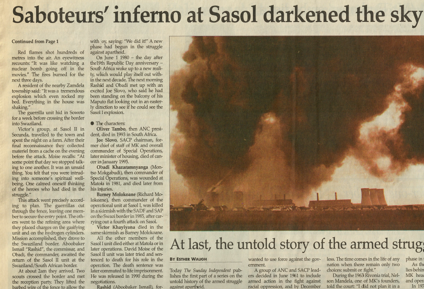 Saboteurs' inferno at Sasol darkened the sky for three days, Sunday Independent, 17 December 1995, Part 2