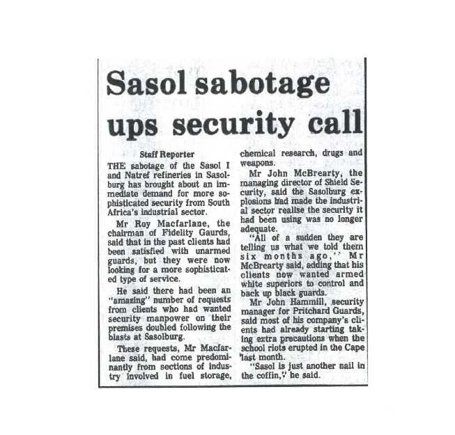 Sasol sabotage ups security call, source unknown 2