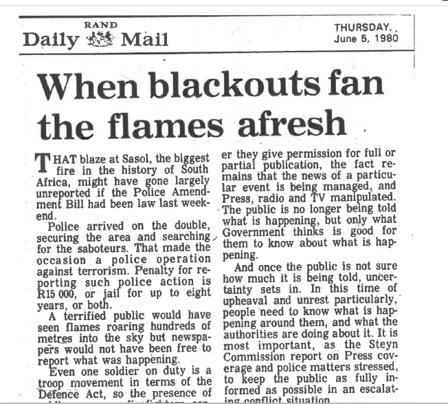 When blackouts fan the flames afresh, Rand Daily Mail, 5 June 1980