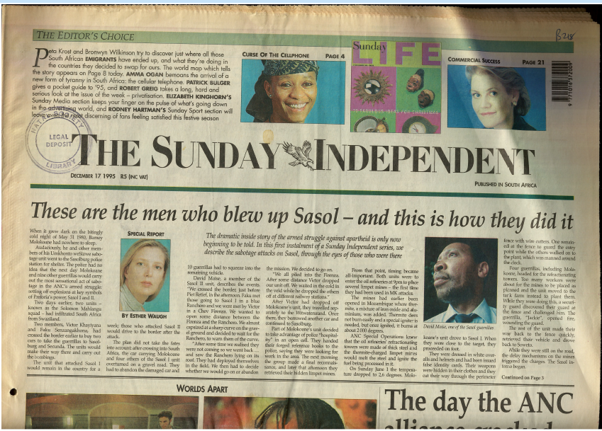 These are the men who blew up Sasol and this is how they did it, Sunday Independent, 17 December 1995, Part 1