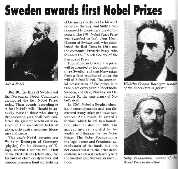 First Nobel prizes are awarded