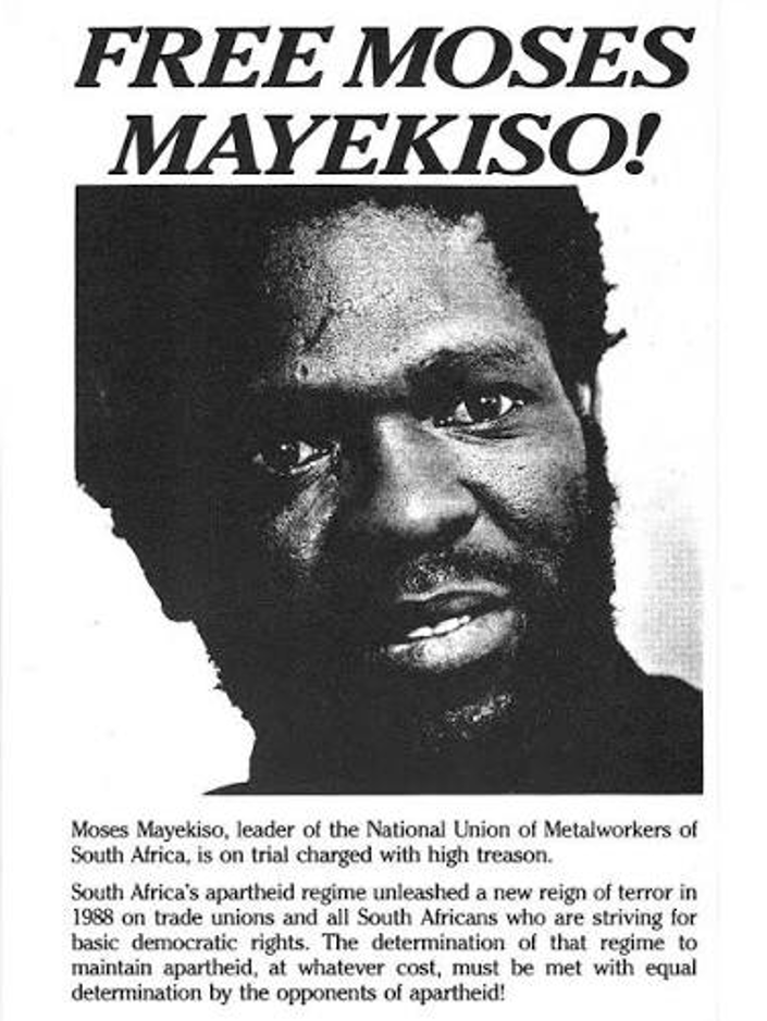 Union leader, Moses Mayekiso is reported to be under arrest on his return from Sweden.