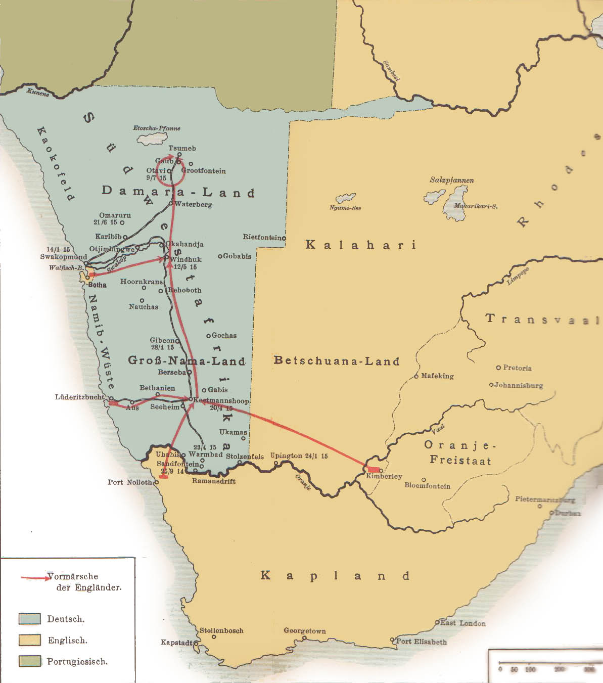 Map of the South-West Africa Campaign in 1915