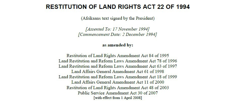 Restitution of Land Rights Act is signed