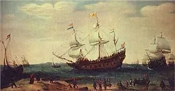 The Dutch Indiaman, the Nieuwe Haerlem, is wrecked in a storm in Table Bay