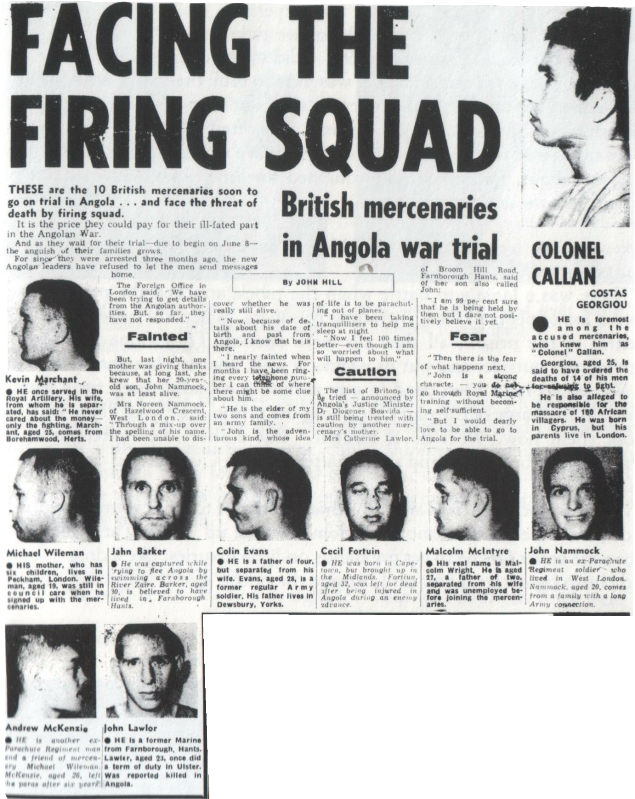 Three British mercenaries are sentenced to death for their part in the Angolan civil war