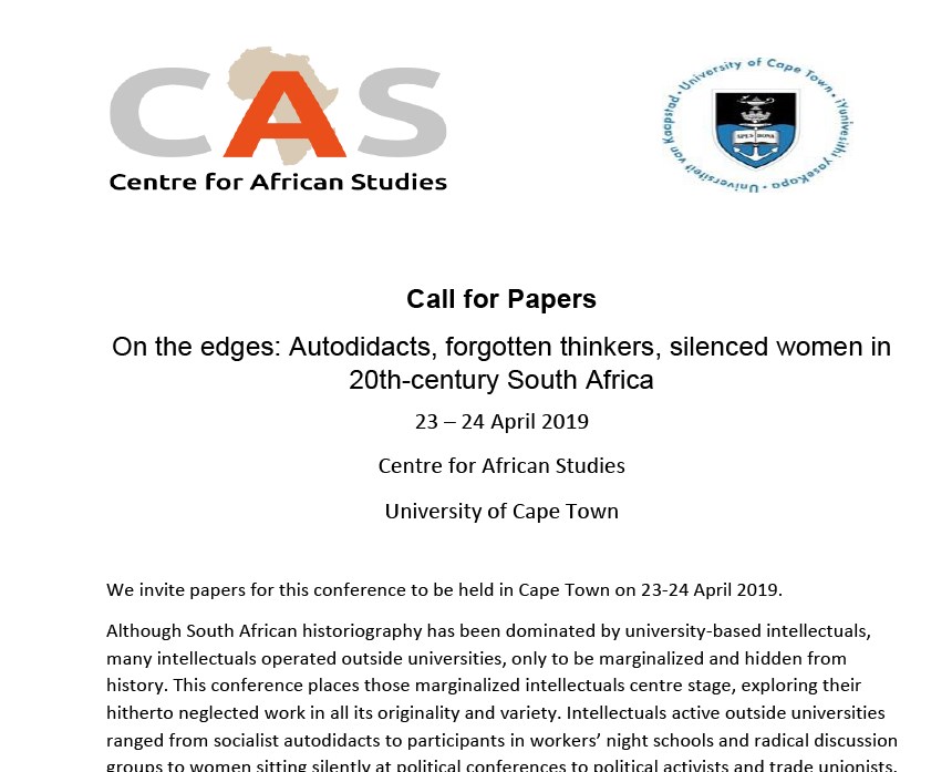 Call for Papers: On the edges: Autodidacts, forgotten thinkers, silenced women in 20th-century South Africa