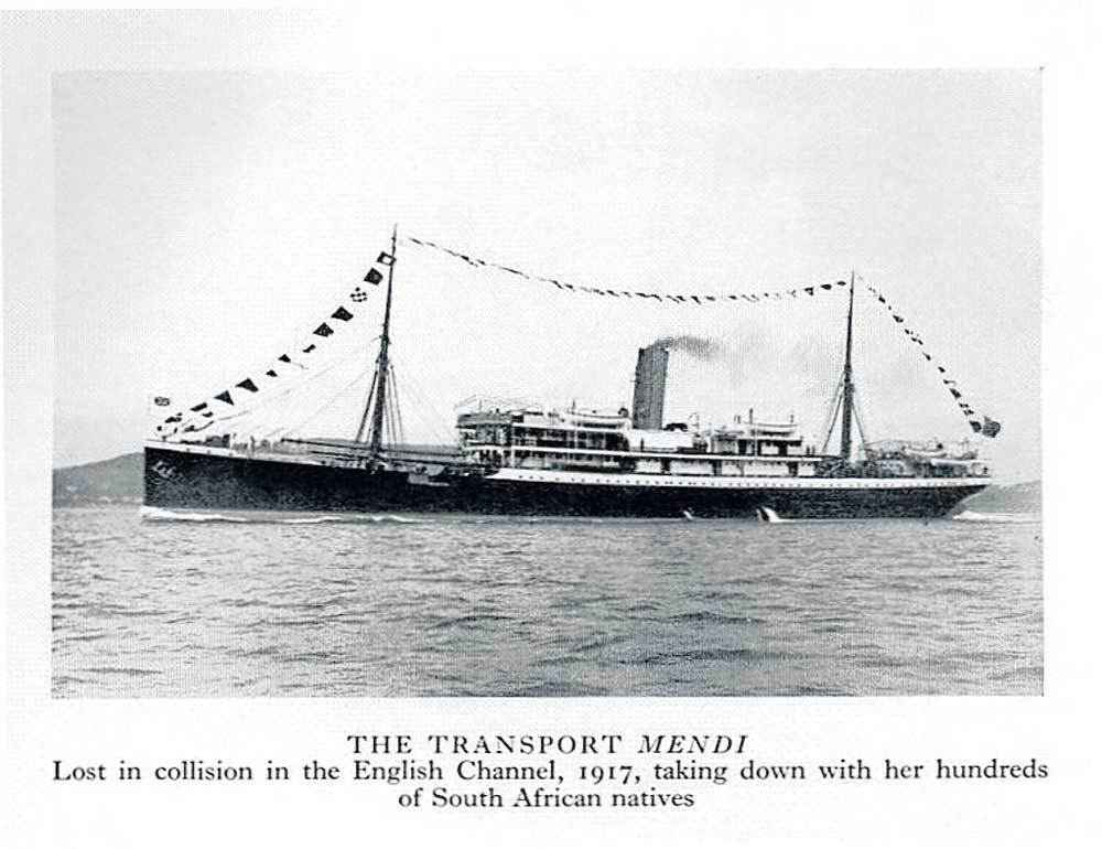 SS Mendi sinks in the English Channel on the way to France