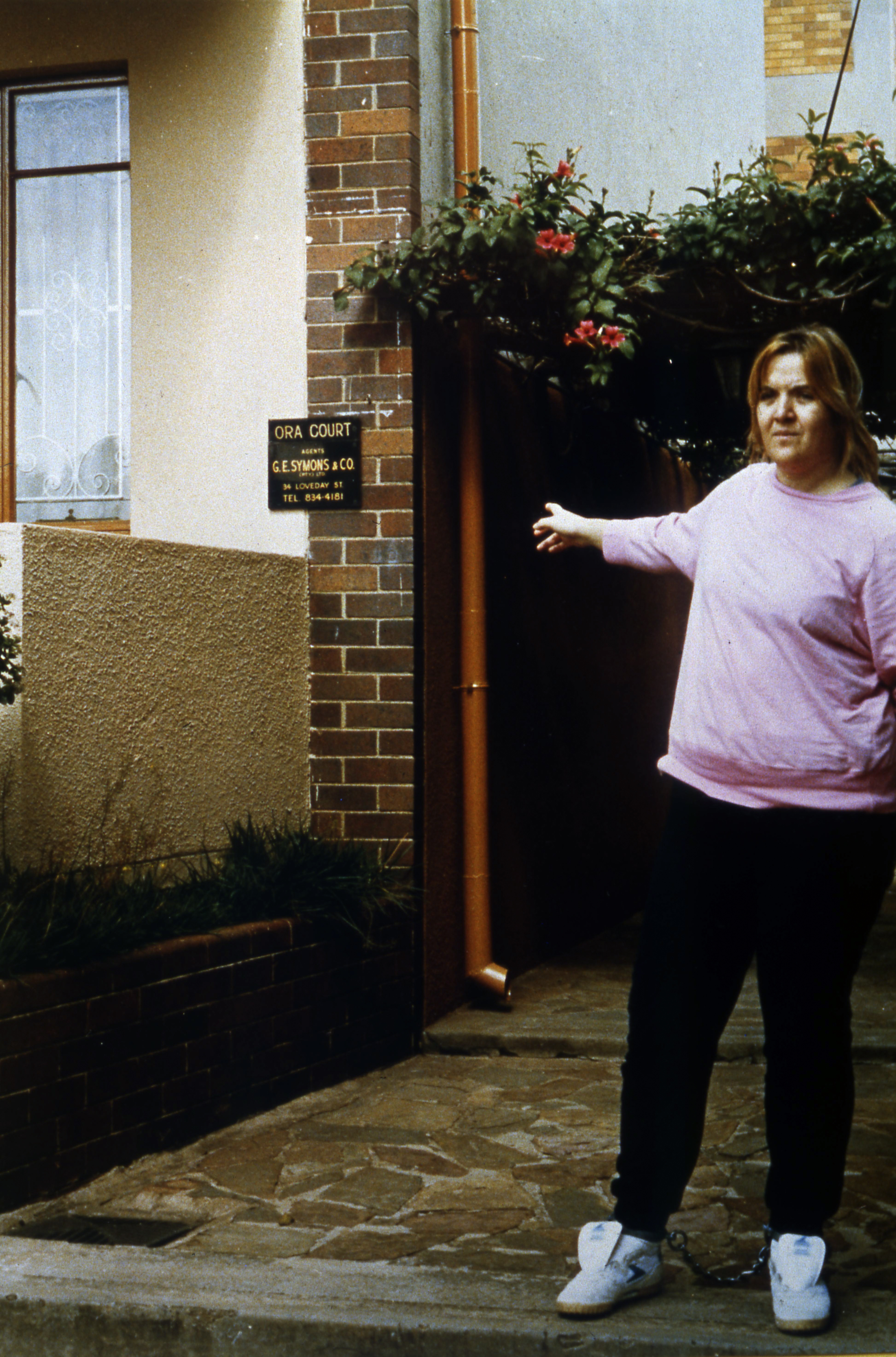 Police stations operation, 1986, Marion Sparg, with leg irons,  in detention,  1986, Sunday Times