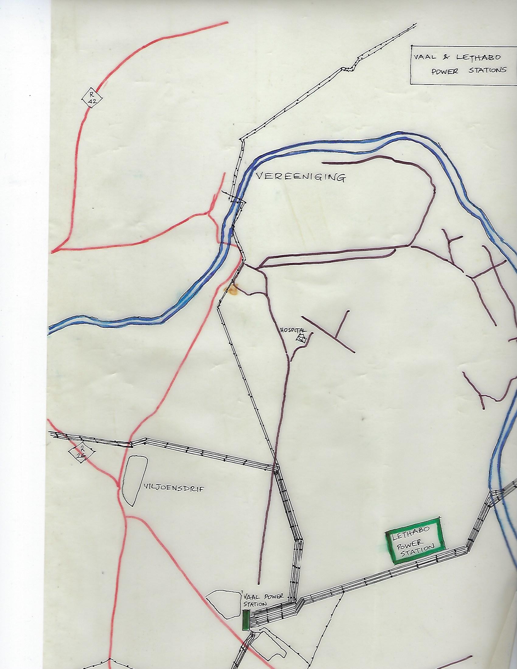 Power stations operation,  21 July 1981, Lethabo Power Station and Vaal substation map 