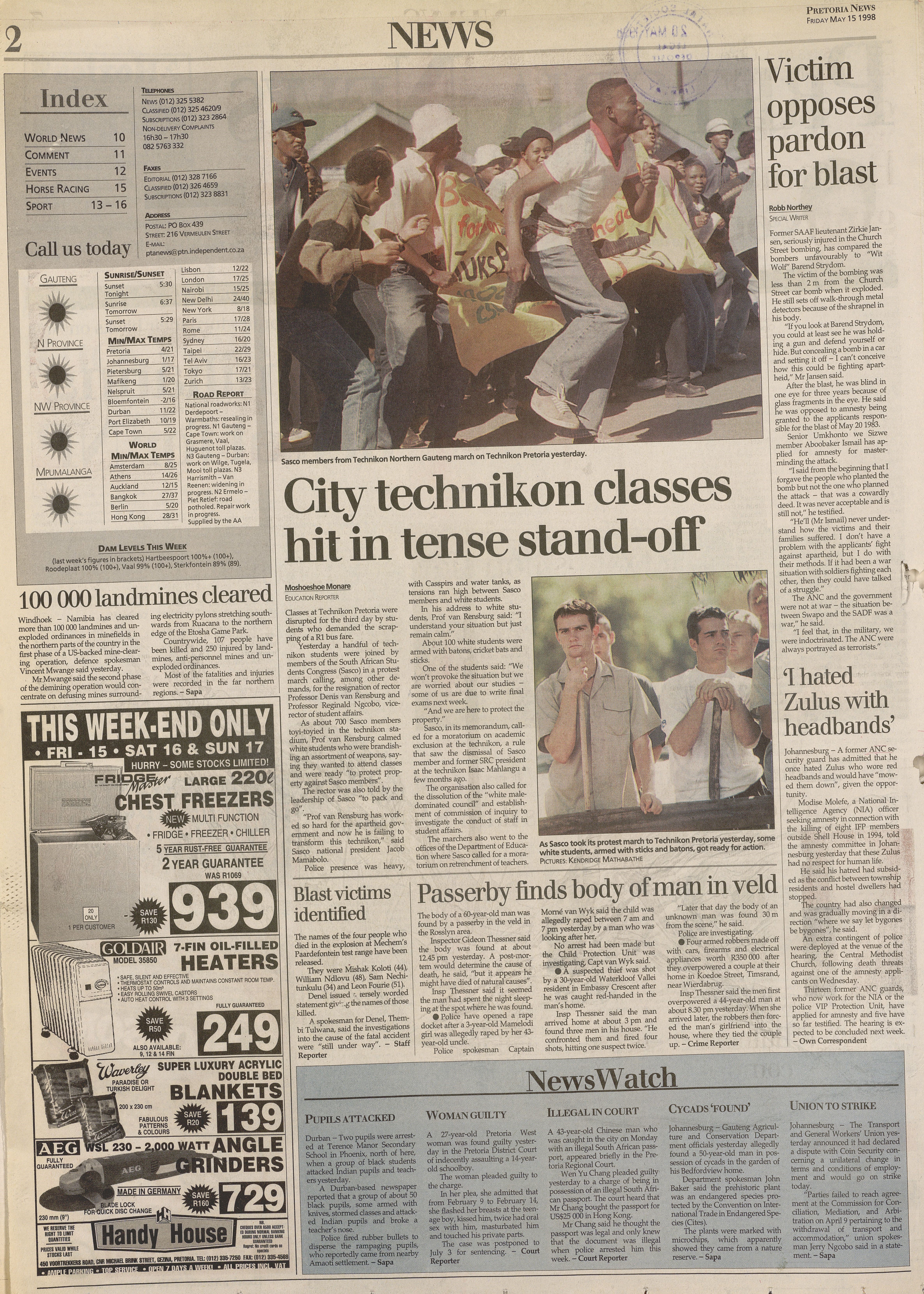 SA Air Force operation, Victim opposes pardon for blast, by Robb Northey, Pretoria News,  15 May 1998